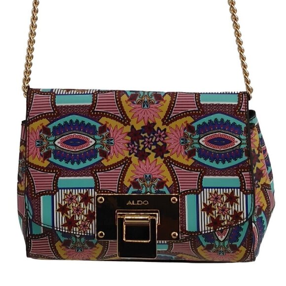ALDO Multi-Color Faux Leather Small Messenger Bag with Chain Accent Strap - Picture 1 of 10